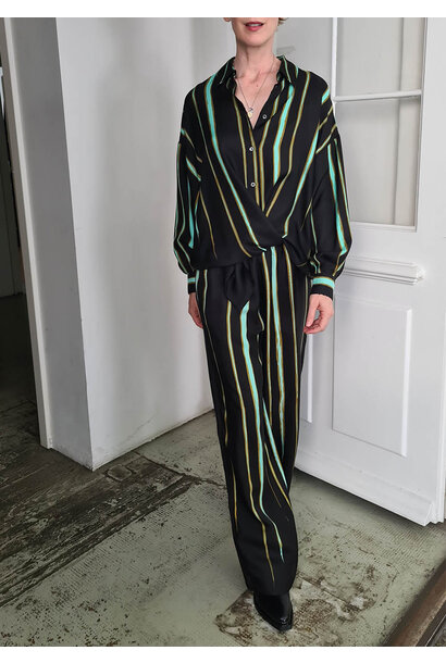 LONG SILK PANTS - STRIPES ON BLACK