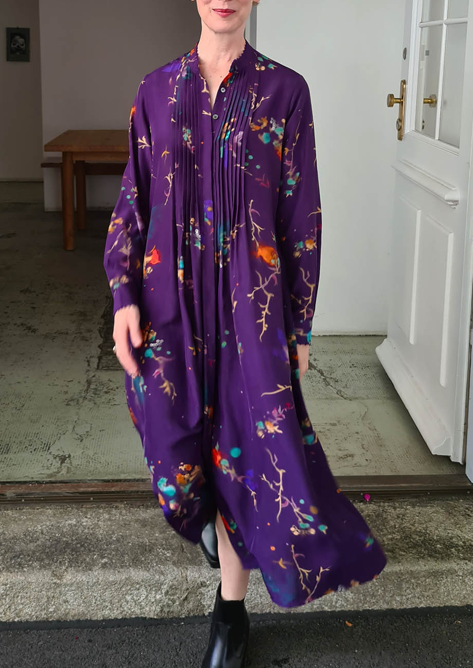 PLEATS SILK DRESS - FADED GRAPE-1