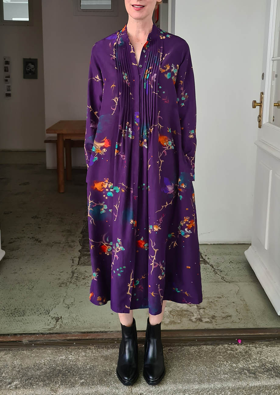 PLEATS SILK DRESS - FADED GRAPE-3