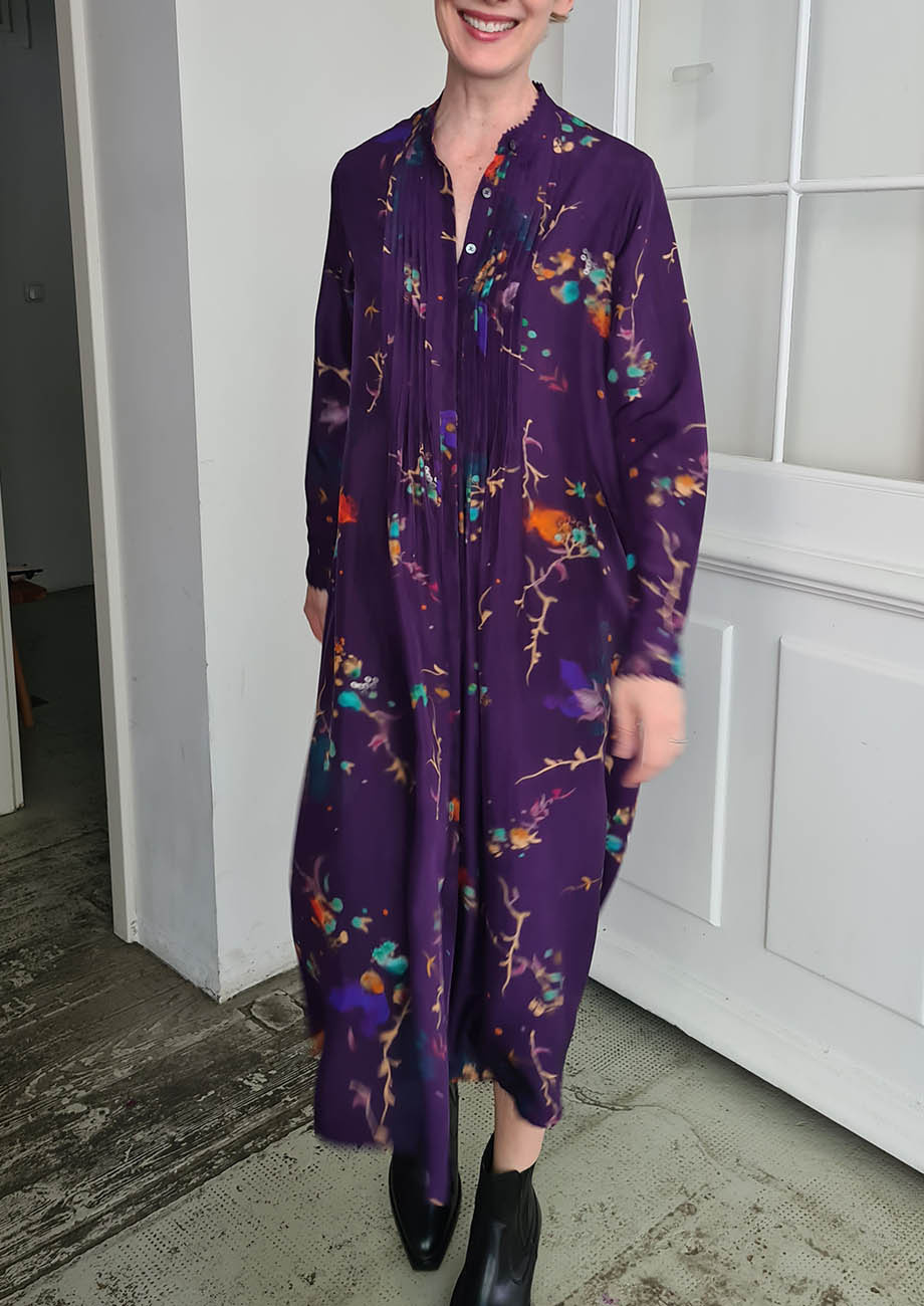 PLEATS SILK DRESS - FADED GRAPE-4