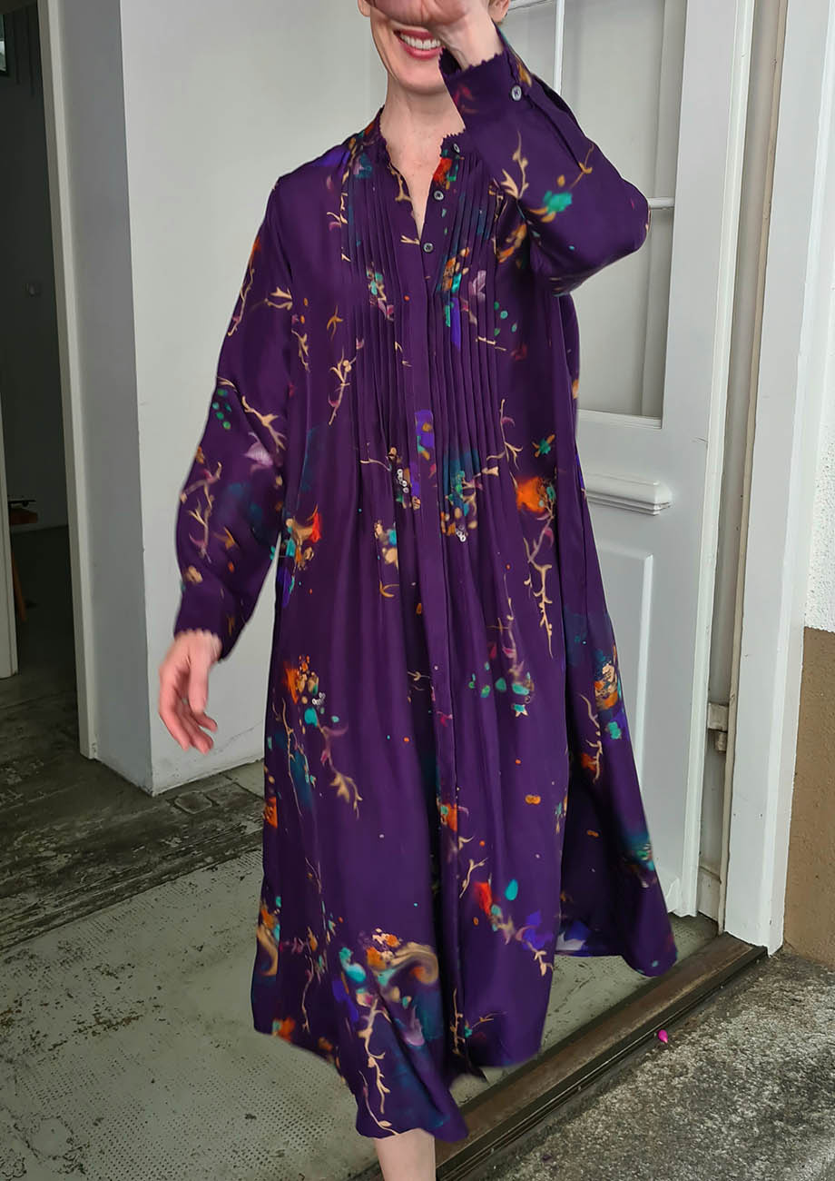 PLEATS SILK DRESS - FADED GRAPE-2