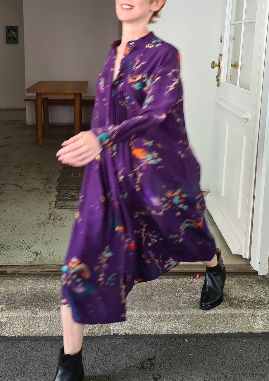 PLEATS SILK DRESS - FADED GRAPE-5