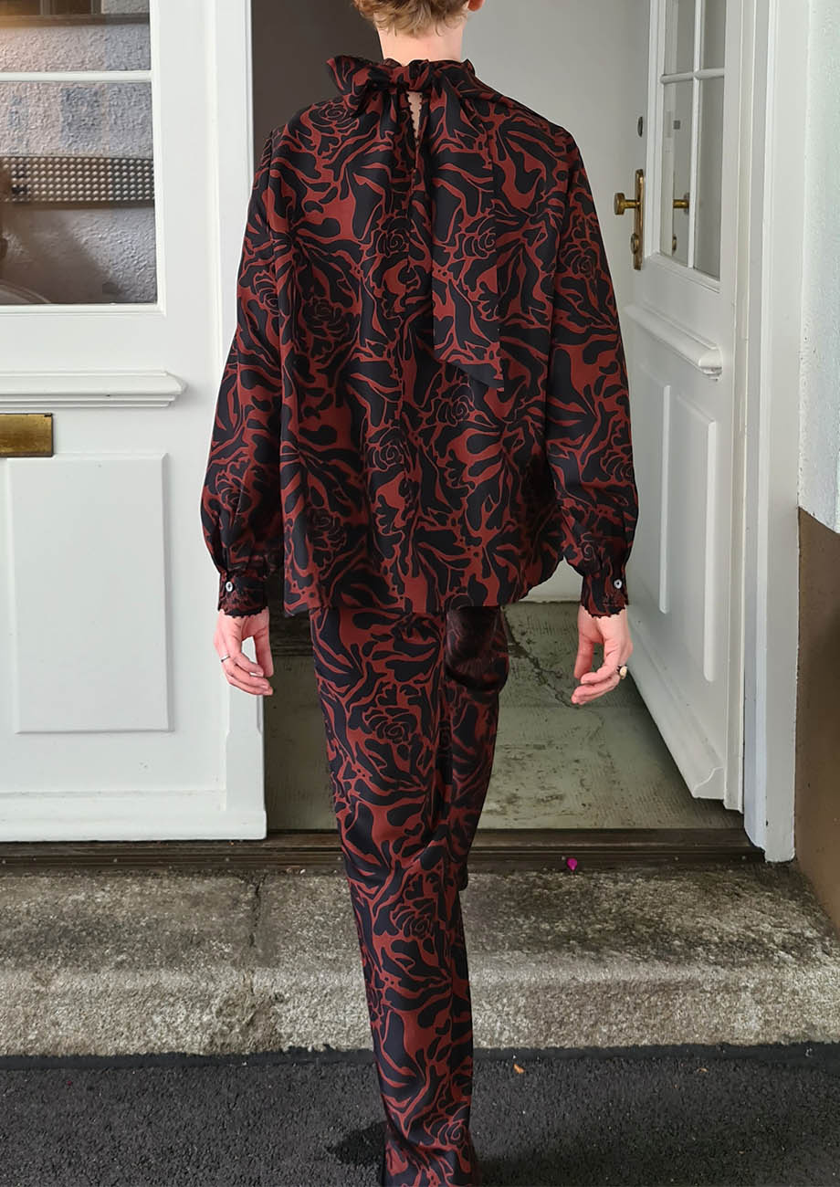 LONG SILK PANTS - ORNAMENT MOCCA-3