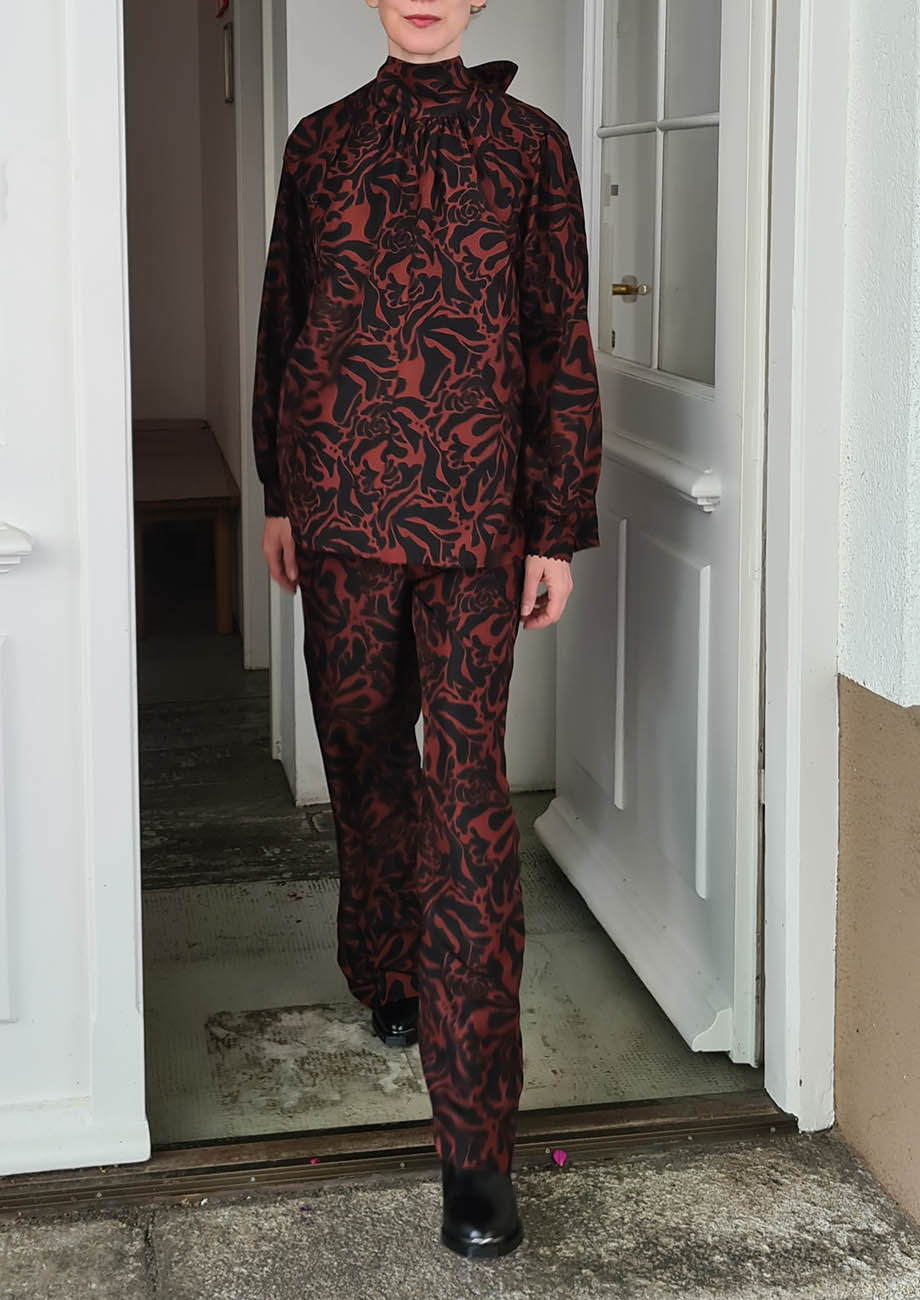 LONG SILK PANTS - ORNAMENT MOCCA-4