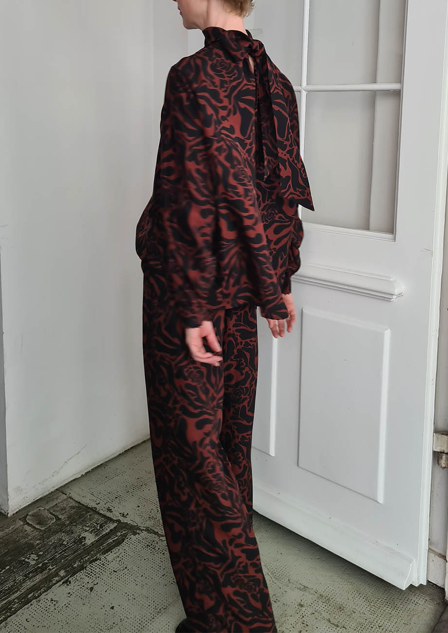 LONG SILK PANTS - ORNAMENT MOCCA-5