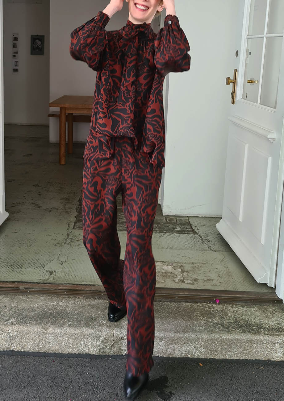 LONG SILK PANTS - ORNAMENT MOCCA-2