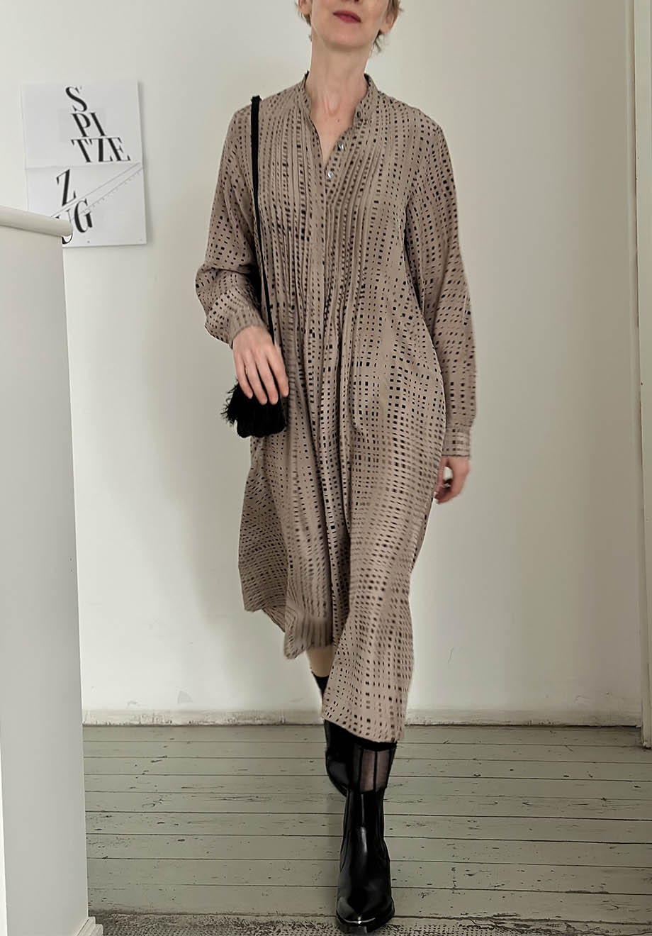 PLEATS SILK DRESS - SILVERGRAY-4