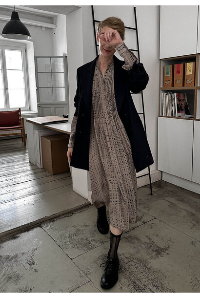 PLEATS SILK DRESS - SILVERGRAY