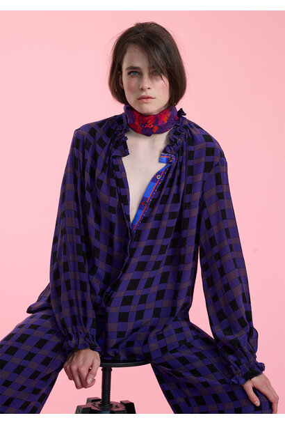 VOL SEIDENBLUSE - CHECK AUBERGINE