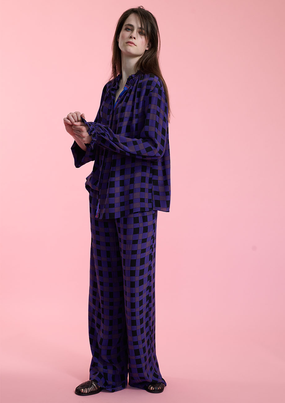 VOL SEIDENBLUSE - CHECK AUBERGINE-3