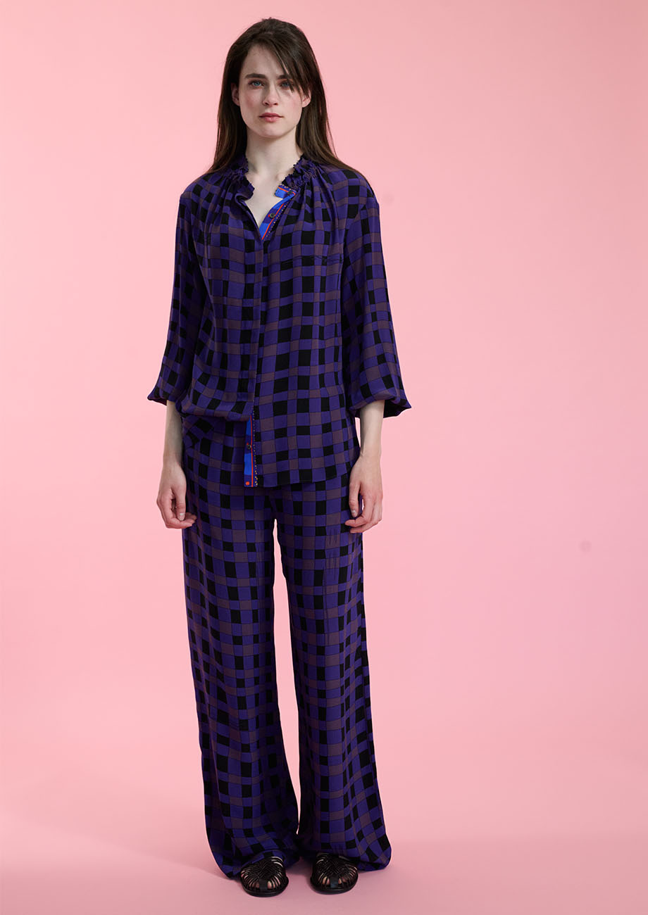VOL SEIDENBLUSE - CHECK AUBERGINE-4