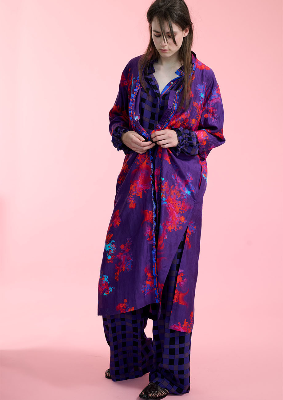 RIFFLE SEIDEN MANTELKLEID - FANTASY PINK EGGPLANT-1
