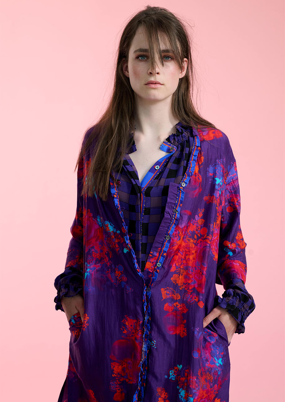 RIFFLE SEIDEN MANTELKLEID - FANTASY PINK EGGPLANT-3