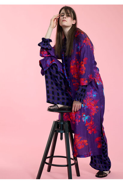 RIFFLE SILK COAT DRESS – FANTASY PINK EGGPLANT