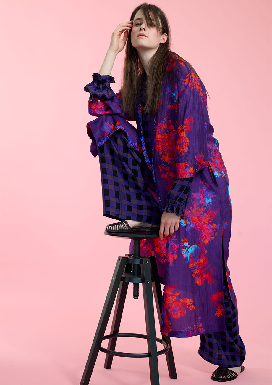 RIFFLE SEIDEN MANTELKLEID - FANTASY PINK EGGPLANT-2