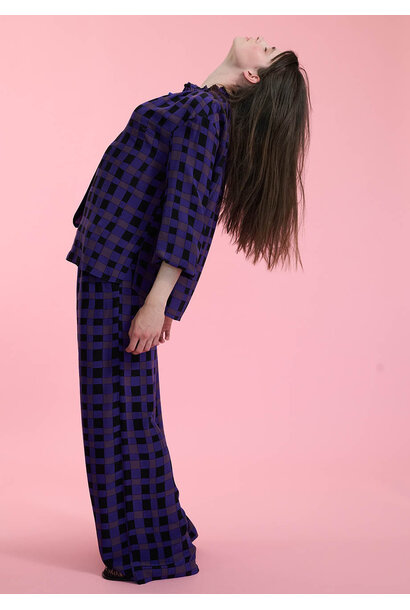 SIMPLE TUNNEL SEIDENHOSE - CHECK AUBERGINE