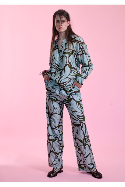 LONG BASIC SILK PANTS - FLOWER IRON