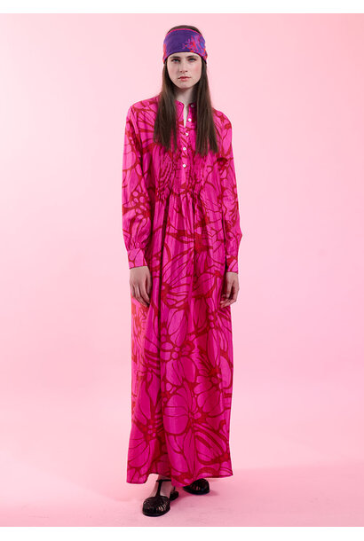 SUPER TUXEDO SILK DRESS LONG – FLOWER FUCHSIA