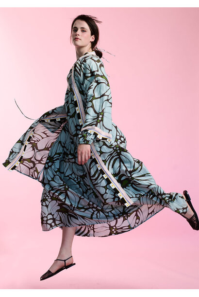 SILK KIMONO MIDI - FLOWER IRON