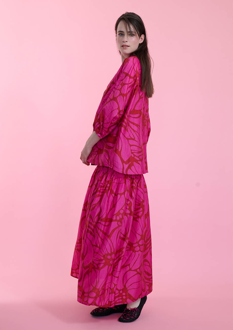 LANGER SMOCK SEIDENROCK - FLOWER FUCHSIA-3