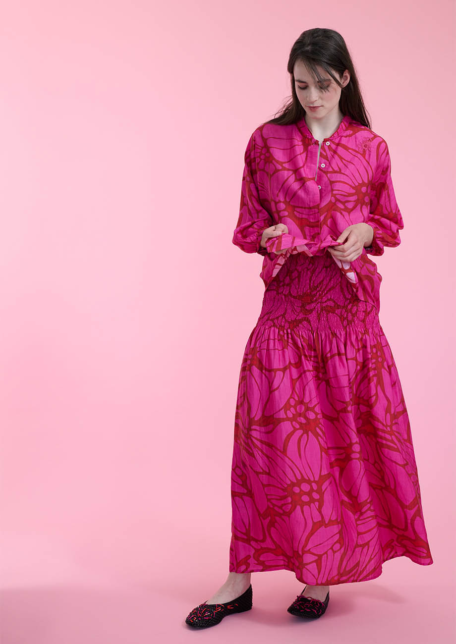 LANGER SMOCK SEIDENROCK - FLOWER FUCHSIA-2