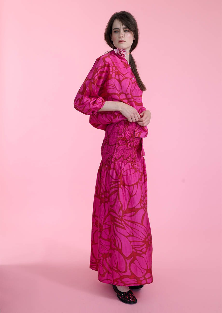 LANGER SMOCK SEIDENROCK - FLOWER FUCHSIA-1
