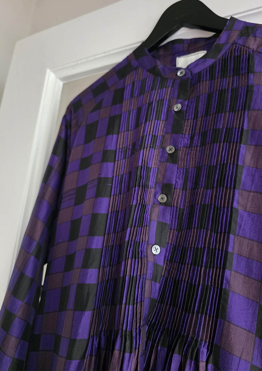 SUPER TUXEDO SEIDENKLEID MIDI - CHECK AUBERGINE-5