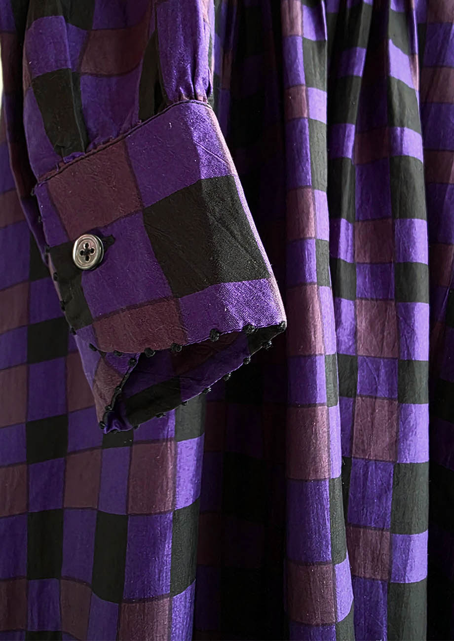 SUPER TUXEDO SEIDENKLEID MIDI - CHECK AUBERGINE-7