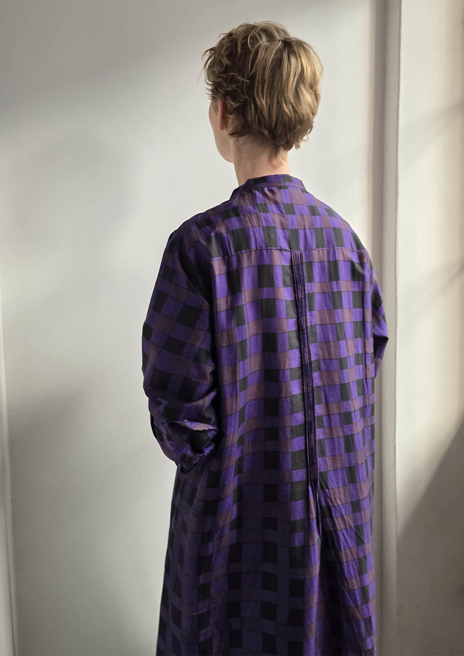 SUPER TUXEDO SEIDENKLEID MIDI - CHECK AUBERGINE-9