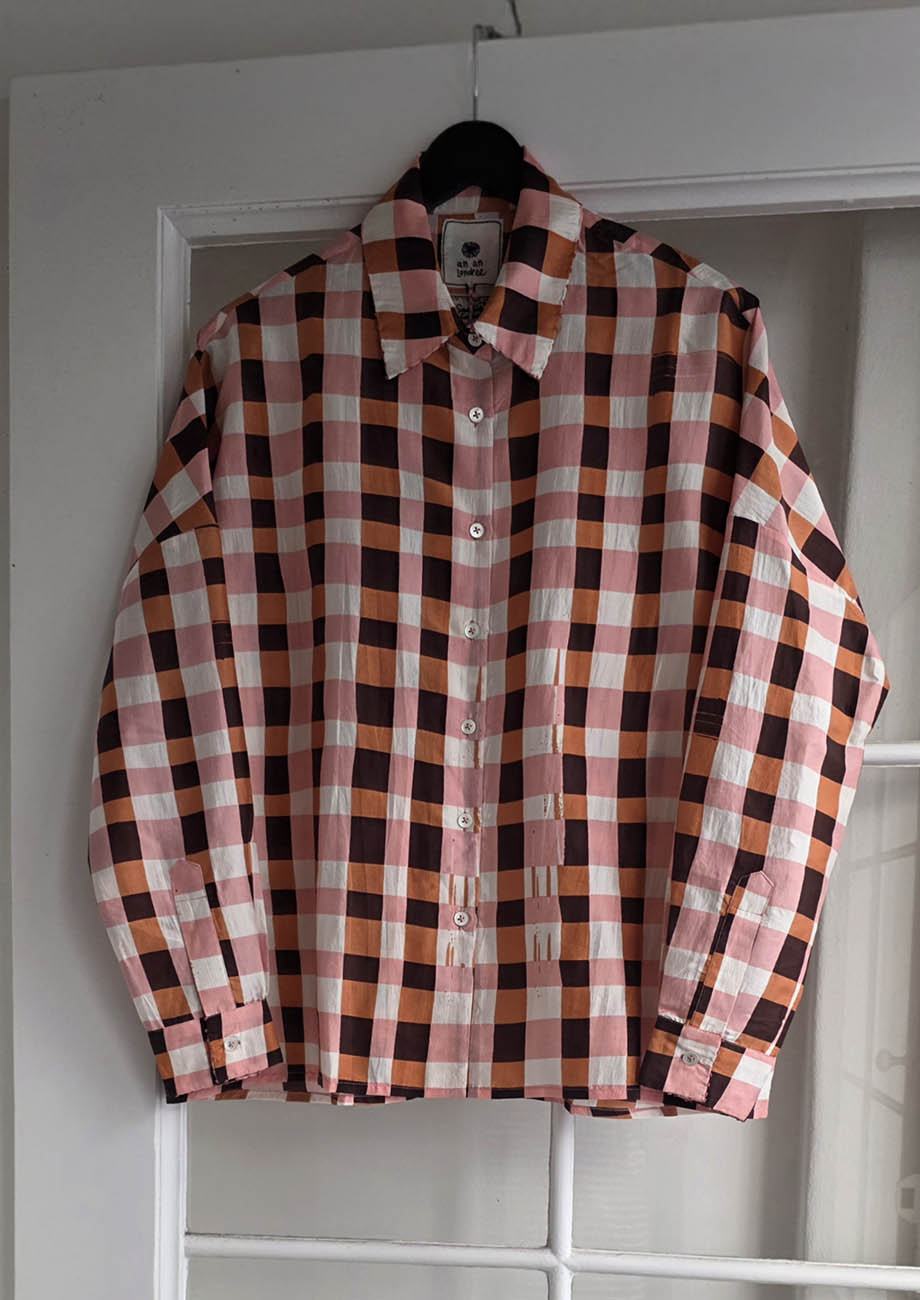 MY SEIDENBLUSE - CHECK BURNT ORANGE-1