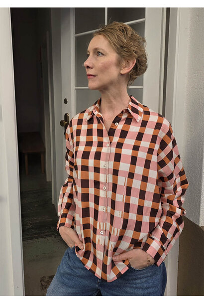 MY SEIDENBLUSE  - CHECK BURNT ORANGE