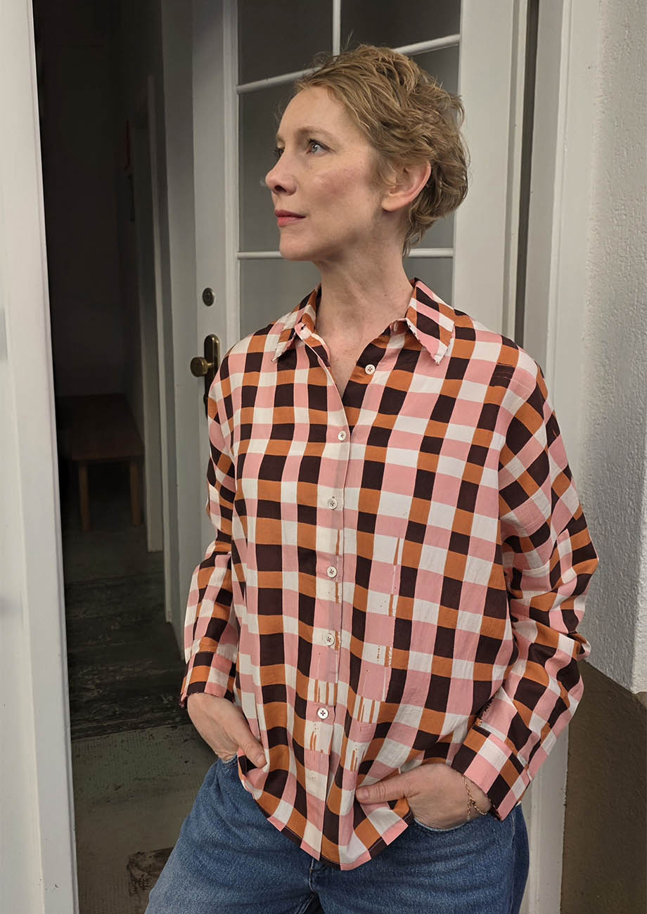 MY SEIDENBLUSE - CHECK BURNT ORANGE-2