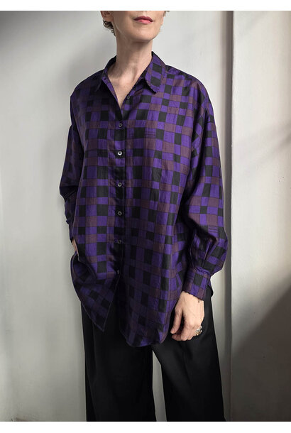 MAXI SEIDENBLUSE - CHECK AUBERGINE