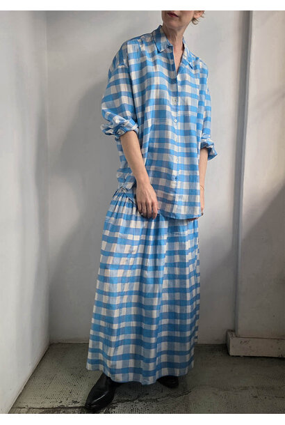 MAXI SILK BLOUSE - CHECK TURQUOISE