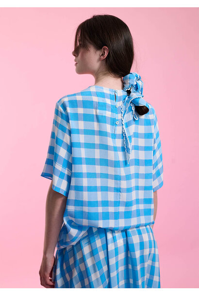 VOLANT SILK TOP - CHECK TURQUOISE