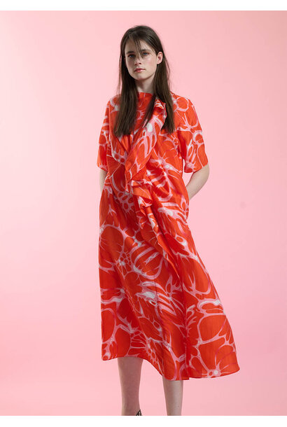 VOLANT SILK DRESS - FLOWERS FIRE