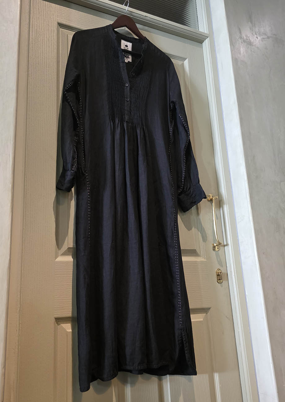 TUXEDO LEINENKLEID MIDI - SCHWARZ-4