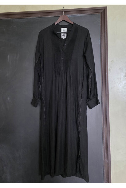 TUXEDO LINEN DRESS MIDI - BLACK