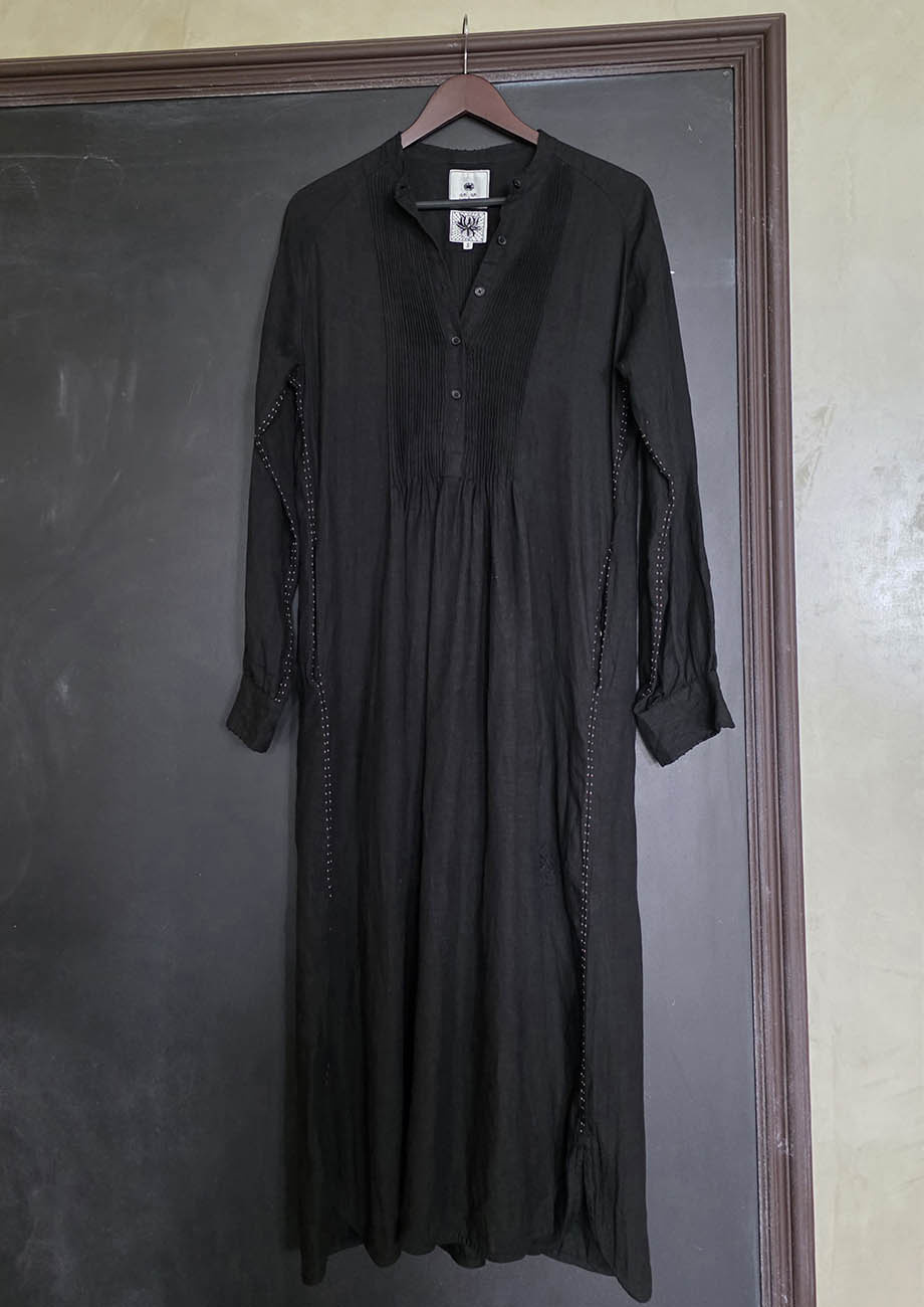 TUXEDO LEINENKLEID MIDI - SCHWARZ-1