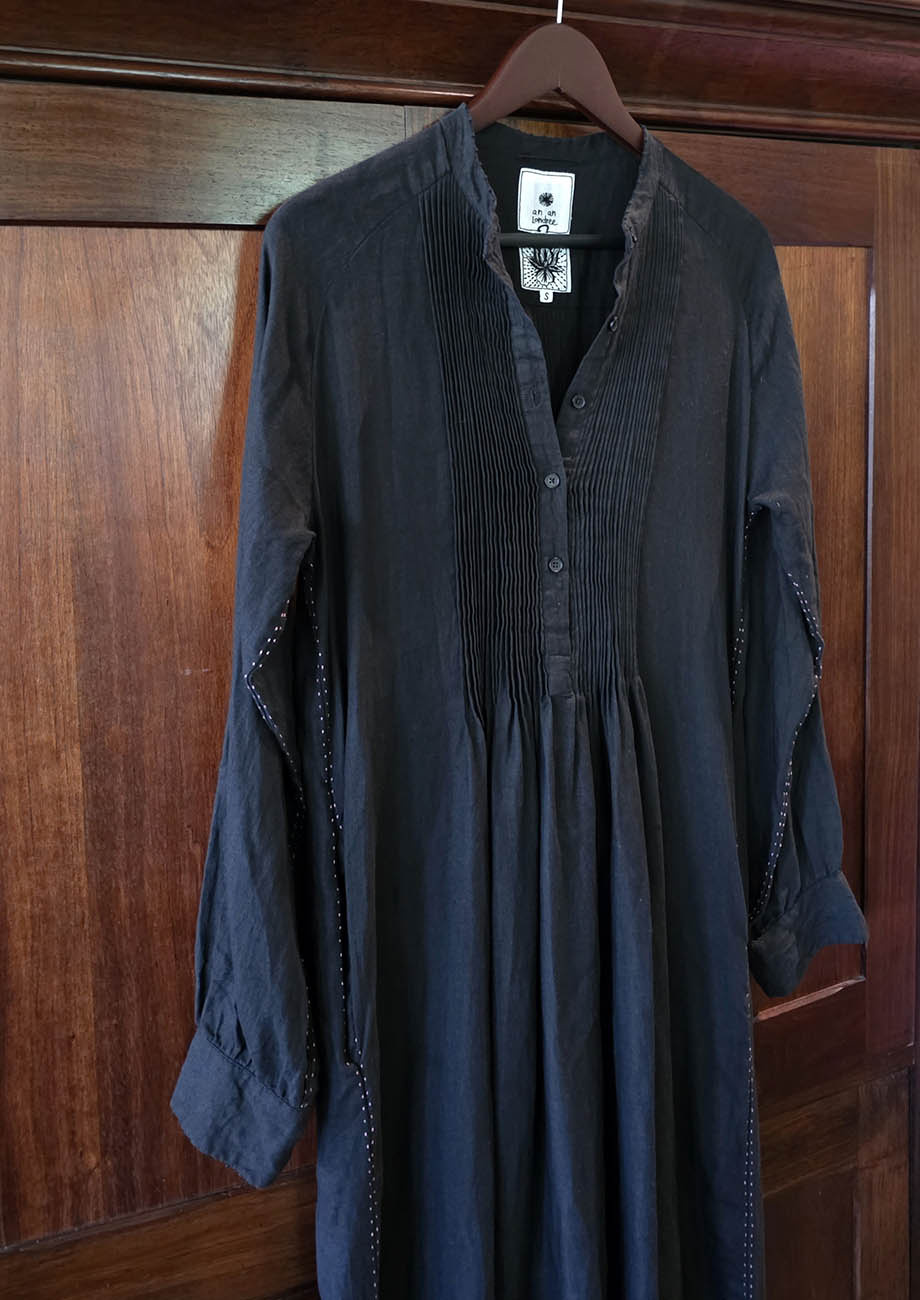 TUXEDO LEINENKLEID MIDI - SCHWARZ-2