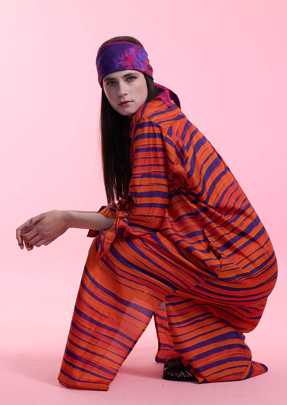 TUNIC SILK DRESS - WAVES RED BLUE-3