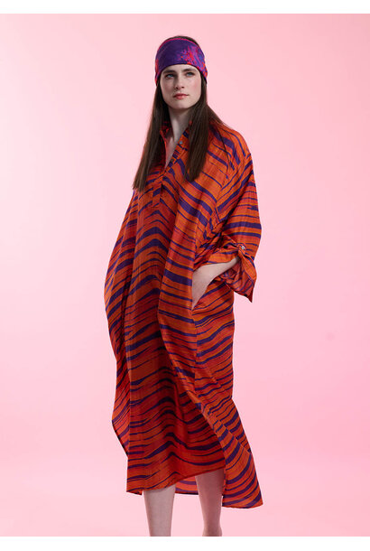 TUNIC SILK DRESS - WAVES RED BLUE