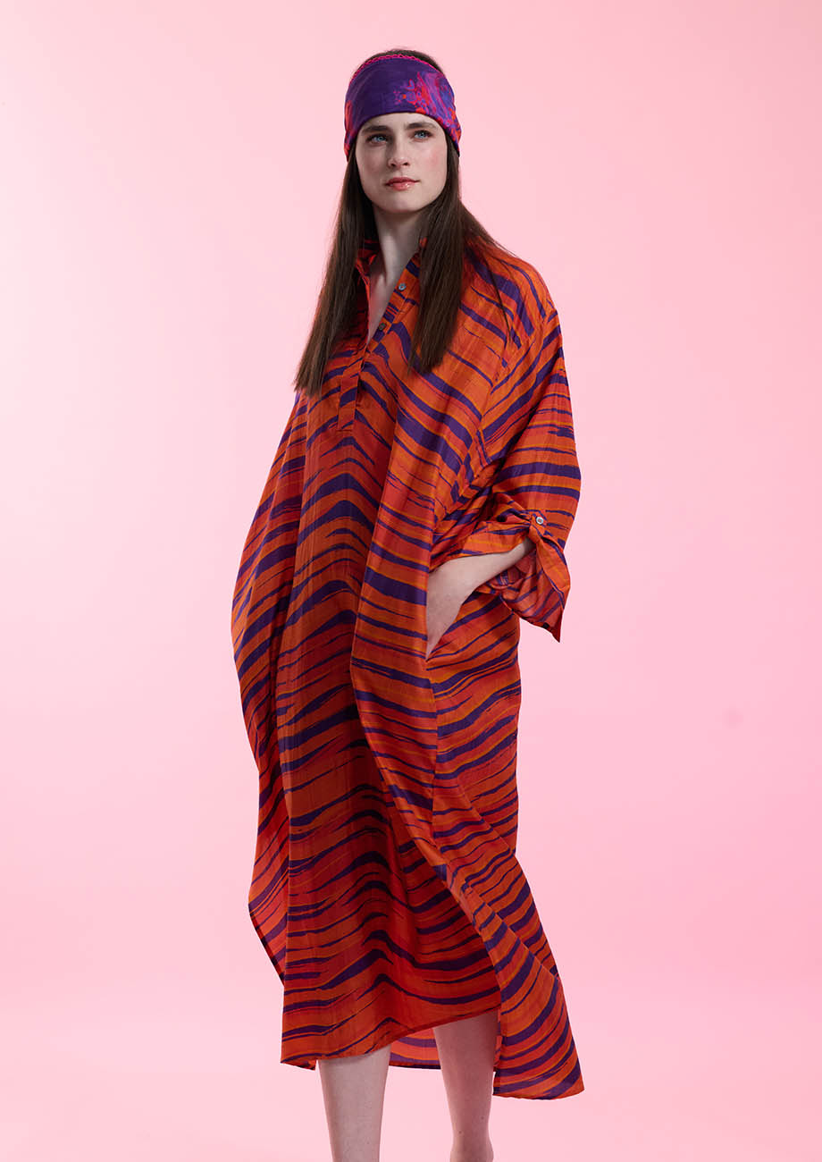 TUNIC SILK DRESS - WAVES RED BLUE-1