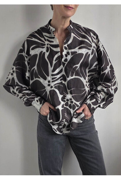 BASIC SILK BLOUSE - FLOWER NIGHT