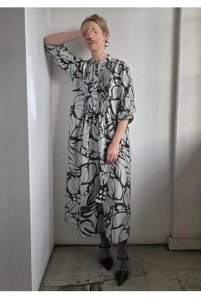 SUPER TUXEDO SILK DRESS MIDI - FLOWER IRON