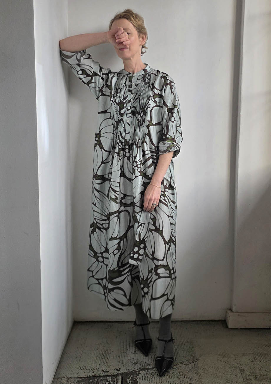 SUPER TUXEDO SILK DRESS MIDI - FLOWER IRON-1