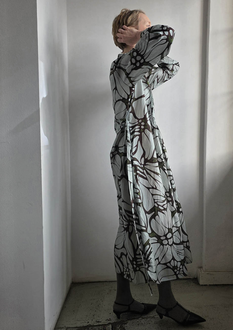 SUPER TUXEDO SILK DRESS MIDI - FLOWER IRON-6