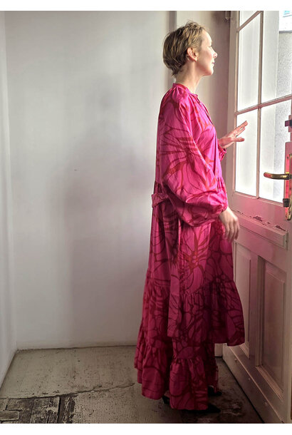 MAXI SEIDENKLEID - FLOWER FUCHSIA