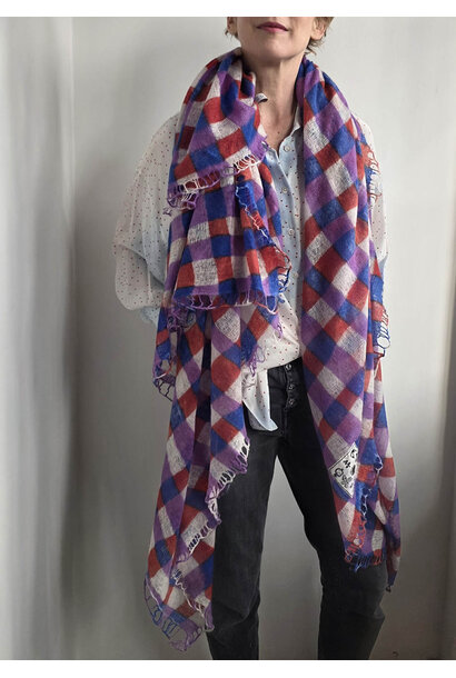 CASHMERE XL-SCARF - BLUE RED WHITE