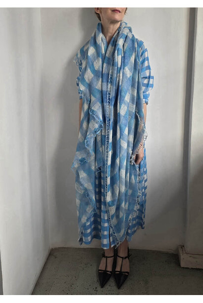 KASCHMIR XL-TUCH  - TÜRKISBLAU WEISS